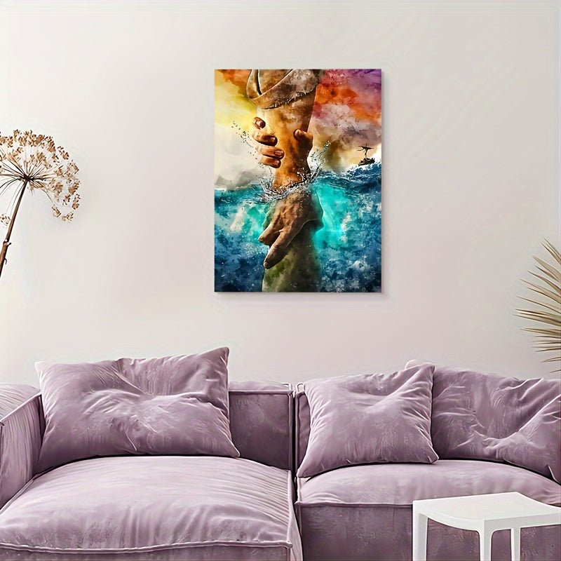 Hand of God Canvas Wall Art - Jesus Give Me Your Hand, Wooden Framed Christian Decor for Home & Office, 11.8x15.7 inches, Perfect for Room Decor