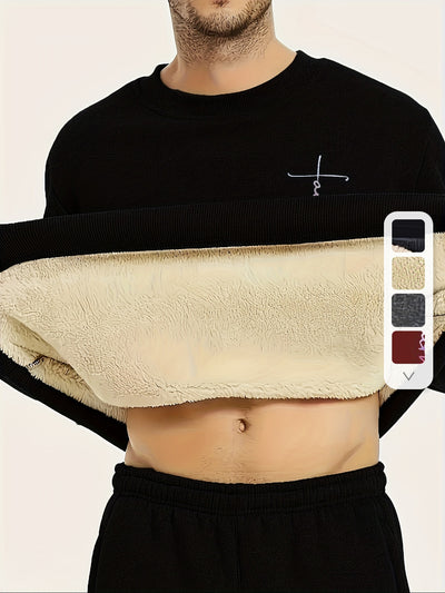 Comfy Cross Print Crew Neck Sweatshirt Pullover for Men - Soft Brushed Fleece, Relaxed Fit, Winter and Fall Essential - Perfect for Casual Daily Wear, Outdoor Activities, and Gift Ideas