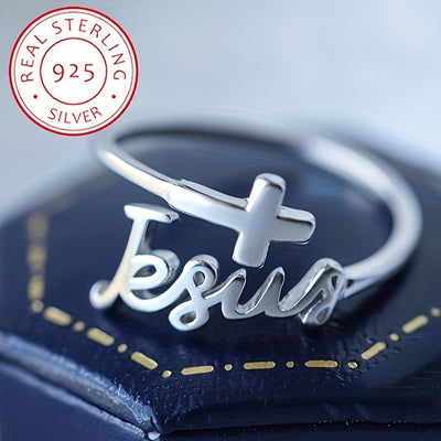 Unique 925 Silver Cross English Letter Opening Adjustable Jewelry Ring For Women Actual Without Box