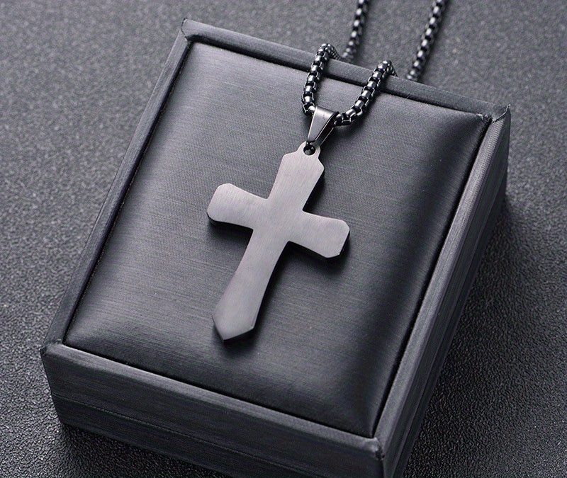 New Boho Style Stainless Steel Cross Pendant Necklace with Corroded Flame Design - Alpaca Brand