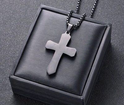 New Boho Style Stainless Steel Cross Pendant Necklace with Corroded Flame Design - Alpaca Brand