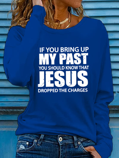 Vibrant Jesus Letter Print Long Sleeve Crew Neck T-Shirt - Soft, Breathable, Casual Top for Spring and Fall - Women's Relaxed Fit Clothing for Everyday Wear