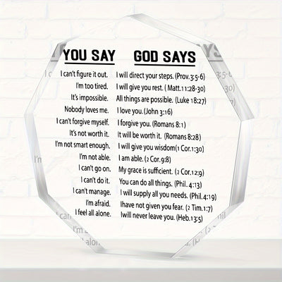 1pc, Inspirational You Say God Say Acrylic Plaque - 4''x4'' Bible Verse Christian Encouragement Gift - Perfect Keepsake for Home Office, Best Friend Women, Mom, Boyfriend, Daughter, Bestie, and Loved Ones