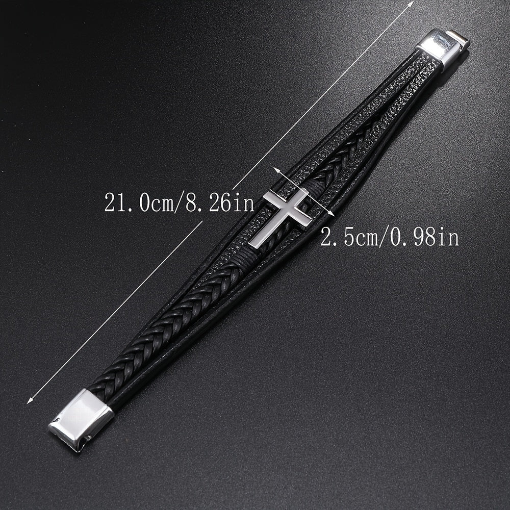 [1pc Magnetic PU Leather Bracelet] 1pc Fashion Magnetic Buckle Woven PU Leather Bracelet, Cross Simple Bracelet Men's Versatile Bracelet, Father's Day Gift