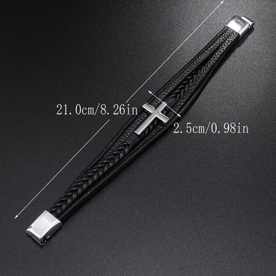 [1pc Magnetic PU Leather Bracelet] 1pc Fashion Magnetic Buckle Woven PU Leather Bracelet, Cross Simple Bracelet Men's Versatile Bracelet, Father's Day Gift