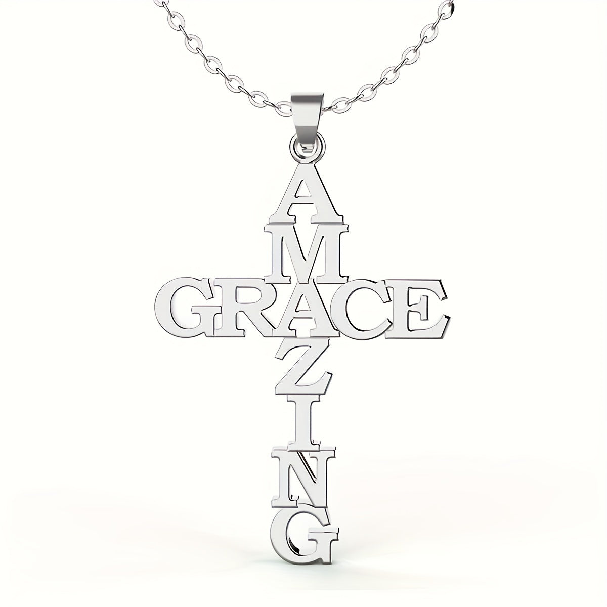 [Christian Stainless Steel Cross] Amazing Grace Cross Bracelet, Earrings, Necklace - Stainless Steel - Christian Gifts For Women & Men Faith - Religious Jewelry Gift For Christmas, Wedding, Anniversary