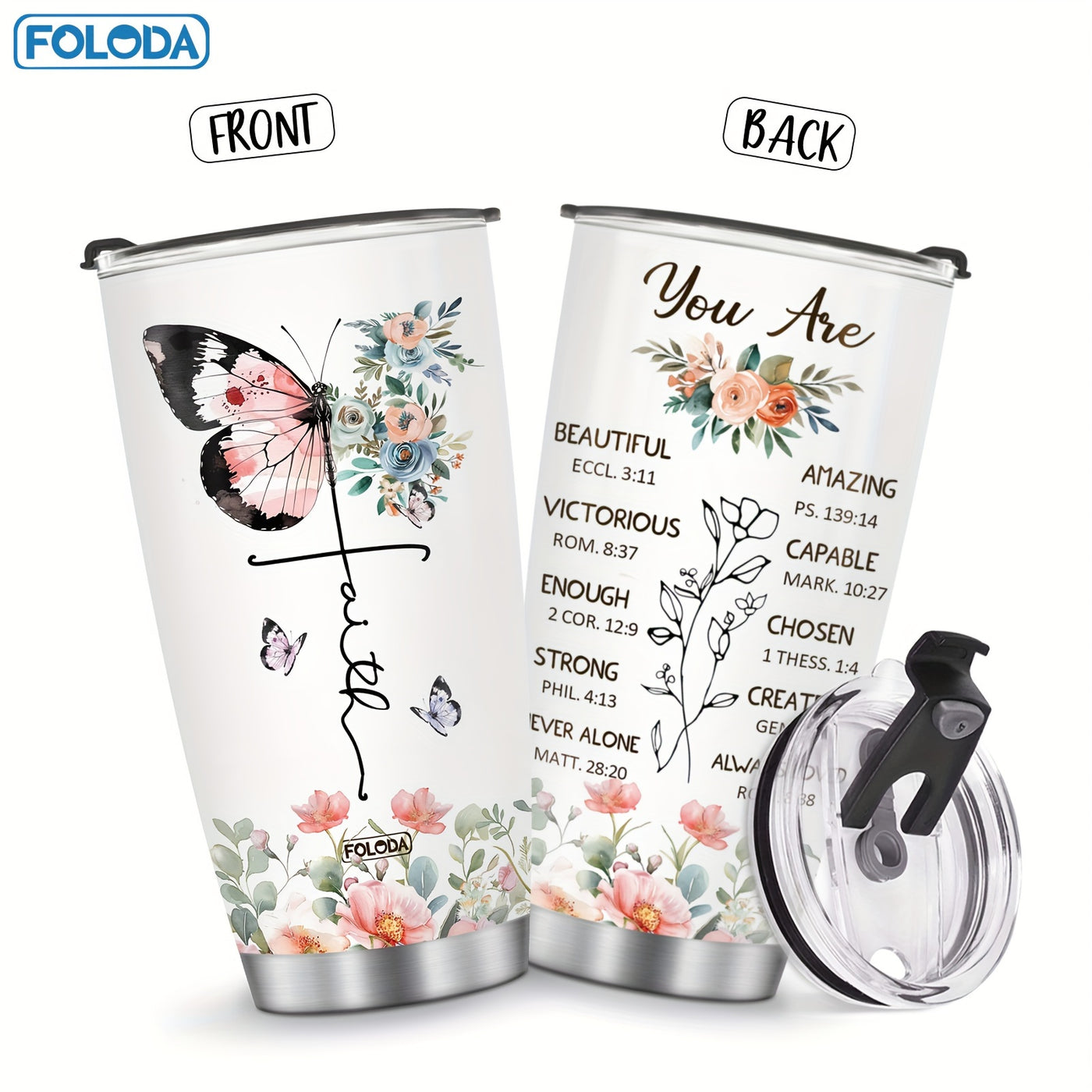 20oz Christian Insulated Travel Coffee Mug - Foloda 1pc Faith Tumbler Cup with Lid - Encouraging Inspiration Gifts for Women Christian Tumblers
