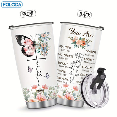 20oz Christian Insulated Travel Coffee Mug - Foloda 1pc Faith Tumbler Cup with Lid - Encouraging Inspiration Gifts for Women Christian Tumblers