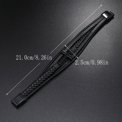 [1pc Magnetic PU Leather Bracelet] 1pc Fashion Magnetic Buckle Woven PU Leather Bracelet, Cross Simple Bracelet Men's Versatile Bracelet, Father's Day Gift