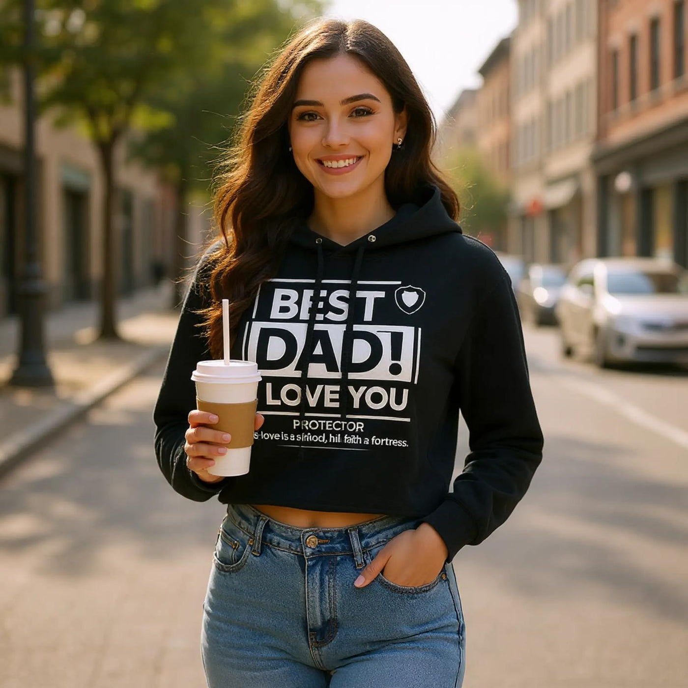 Dad Protector - Women's Cropped Hoodie | Bella + Canvas 7502