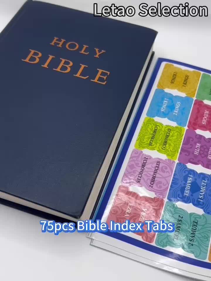 Bible Tabs Set of 75 Laminated Indexing Stickers - Large Print, Easy to Read, Self-Adhesive Bible Book Tabs for Journaling - Bible Study Accessories - Includes 73 Old & New Testament Labels Plus 2 Blank Tabs - Christian Faith