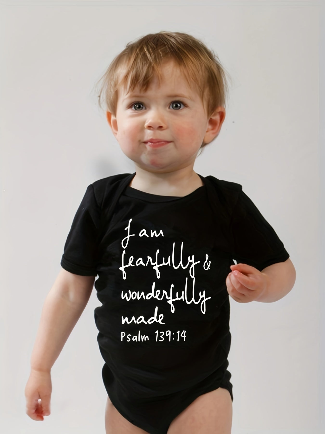 ACTFLASH Baby Girl'S First Birthday Outfit - "I Am Fearfully & Wonderfully Made" Psalm 139:14 Christian Romper, Soft Short Sleeve Onesie for Newborns, Baptism & Christening Ceremony Clothes - Easy Diaper change snaps, Babygir