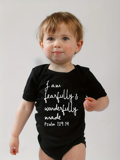 ACTFLASH Baby Girl'S First Birthday Outfit - "I Am Fearfully & Wonderfully Made" Psalm 139:14 Christian Romper, Soft Short Sleeve Onesie for Newborns, Baptism & Christening Ceremony Clothes - Easy Diaper change snaps, Babygir