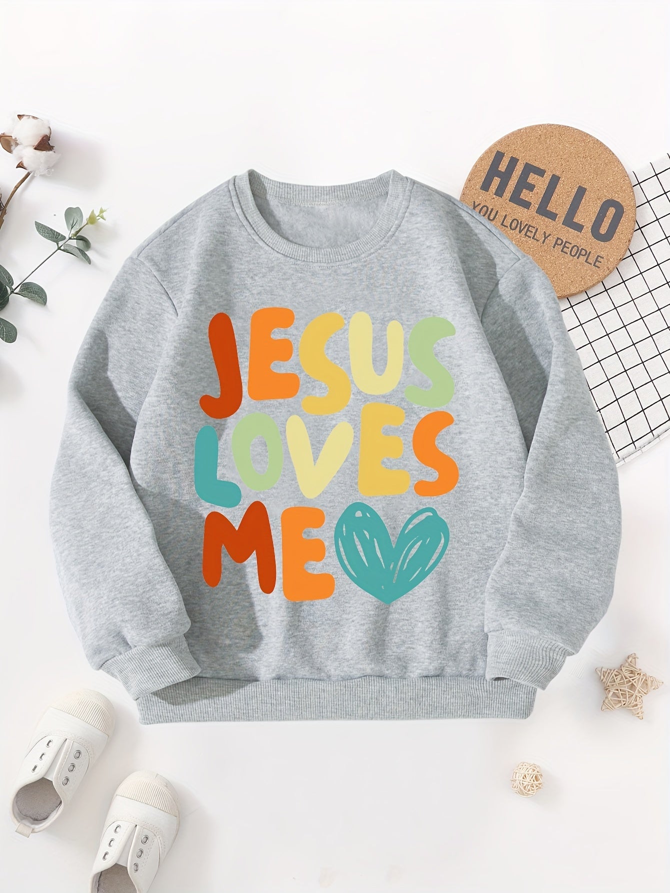 JESUS LOVES ME Print Boys Sweatshirt, Kids Casual Long Sleeve Crew neck Pullover Top For Fall Winter