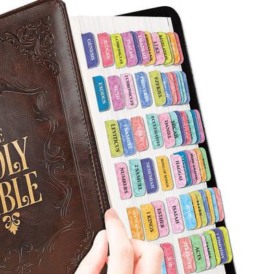 Bible Tabs Set of 75 Laminated Indexing Stickers - Large Print, Easy to Read, Self-Adhesive Bible Book Tabs for Journaling - Bible Study Accessories - Includes 73 Old & New Testament Labels Plus 2 Blank Tabs - Christian Faith