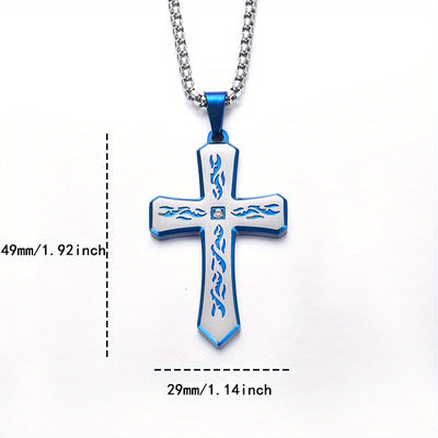 New Boho Style Stainless Steel Cross Pendant Necklace with Corroded Flame Design - Alpaca Brand