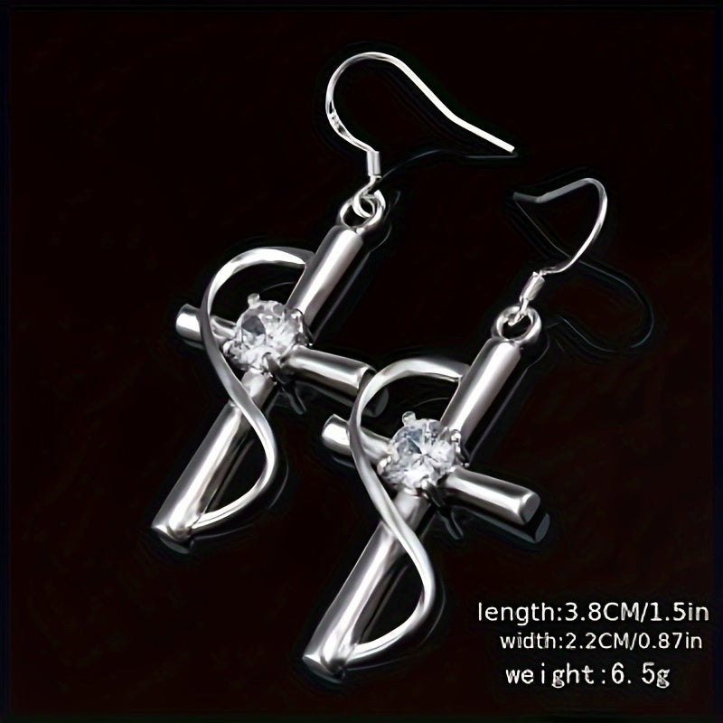 A Total Of 2 Pieces By Hypoallergenic Sterling Silver Cross Earrings + 925 Sterling Silver Necklace Women's Cross Pendant Perfect For Everyday Wear It Is Also The Perfect Gift For Friends On Christmas Mother's Day And Easter