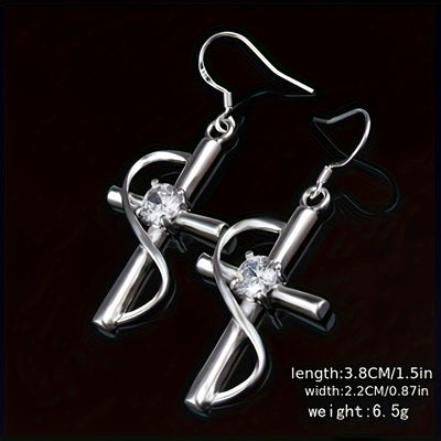 A Total Of 2 Pieces By Hypoallergenic Sterling Silver Cross Earrings + 925 Sterling Silver Necklace Women's Cross Pendant Perfect For Everyday Wear It Is Also The Perfect Gift For Friends On Christmas Mother's Day And Easter
