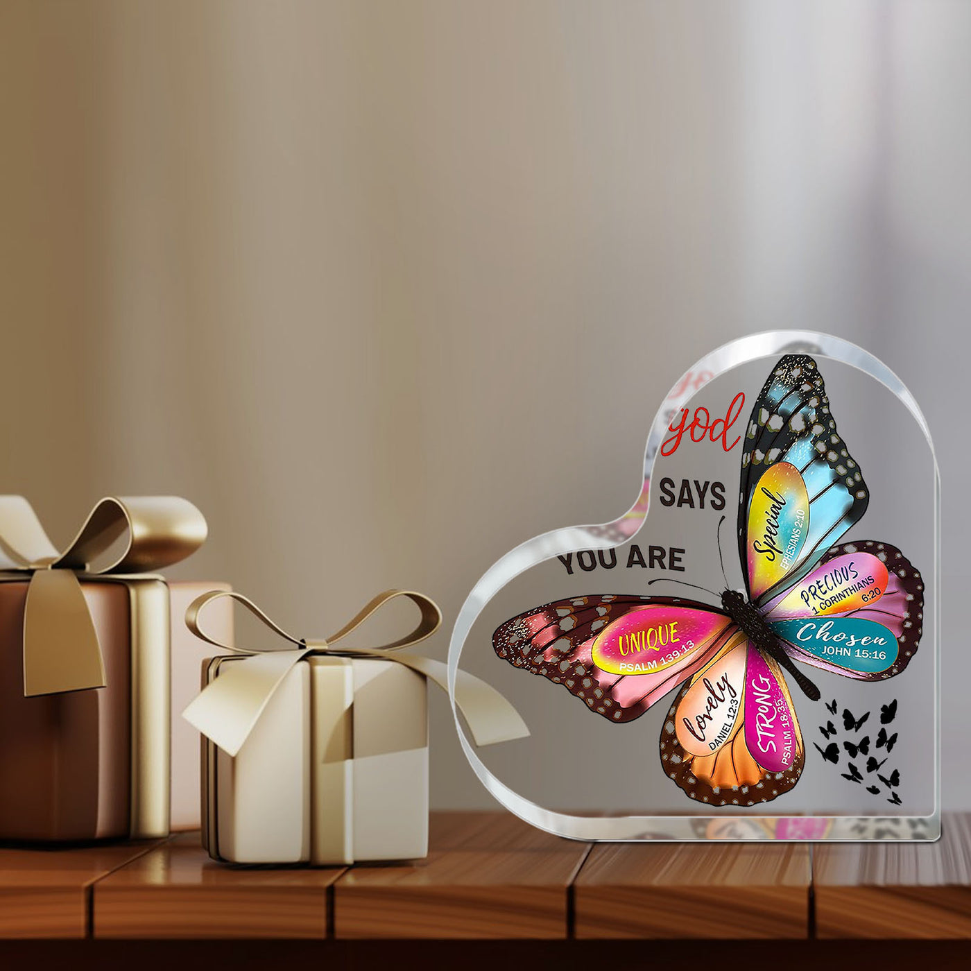 1pc, Christian Gifts For Women Faith Inspirational Gifts For Mom, Acrylic Religious Desk Decor Bible Verse Gift Butterfly Scripture Gifts, Motivational Gift For Mother Sister Friends, Halloween gifts, Thanksgiving gifts, Chri