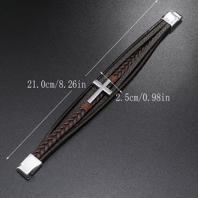 [1pc Magnetic PU Leather Bracelet] 1pc Fashion Magnetic Buckle Woven PU Leather Bracelet, Cross Simple Bracelet Men's Versatile Bracelet, Father's Day Gift