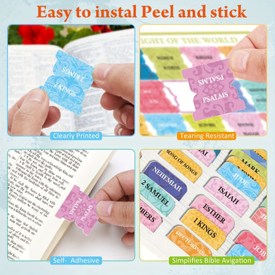 Bible Tabs Set of 75 Laminated Indexing Stickers - Large Print, Easy to Read, Self-Adhesive Bible Book Tabs for Journaling - Bible Study Accessories - Includes 73 Old & New Testament Labels Plus 2 Blank Tabs - Christian Faith