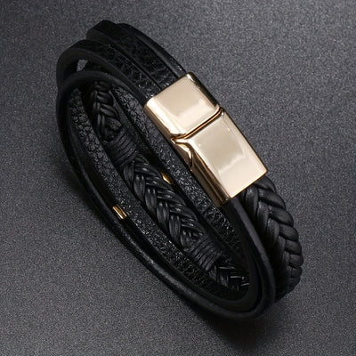 [1pc Magnetic PU Leather Bracelet] 1pc Fashion Magnetic Buckle Woven PU Leather Bracelet, Cross Simple Bracelet Men's Versatile Bracelet, Father's Day Gift