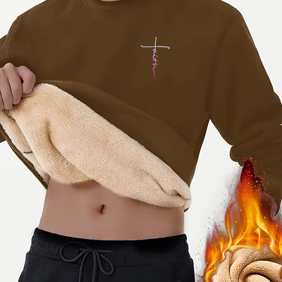 Comfy Cross Print Crew Neck Sweatshirt Pullover for Men - Soft Brushed Fleece, Relaxed Fit, Winter and Fall Essential - Perfect for Casual Daily Wear, Outdoor Activities, and Gift Ideas