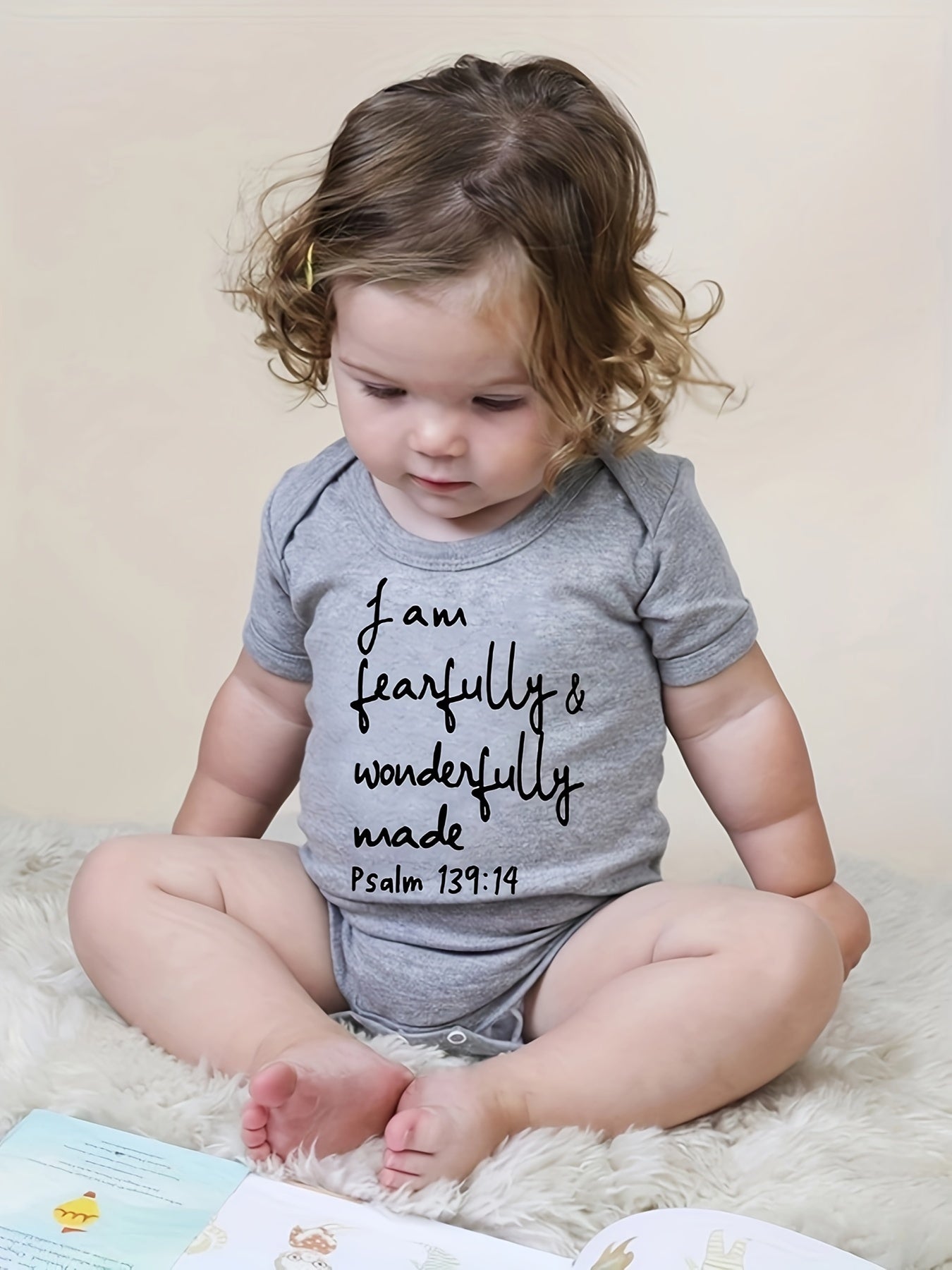 ACTFLASH Baby Girl'S First Birthday Outfit - "I Am Fearfully & Wonderfully Made" Psalm 139:14 Christian Romper, Soft Short Sleeve Onesie for Newborns, Baptism & Christening Ceremony Clothes - Easy Diaper change snaps, Babygir