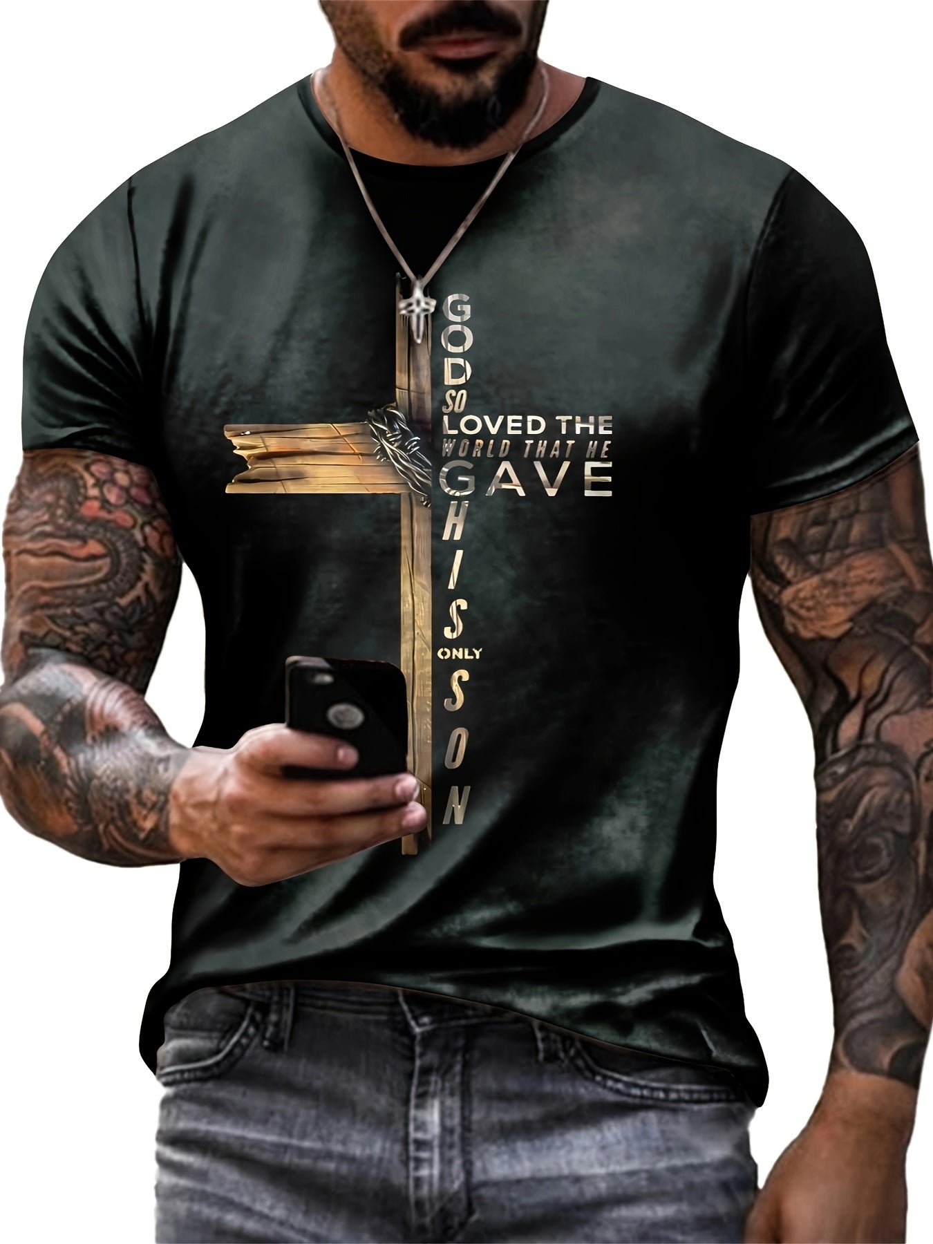Men's Cross Print Active T-Shirt - Comfortable and Stylish Tee for Gym, Running, and Daily Wear