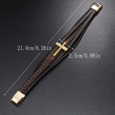 [1pc Magnetic PU Leather Bracelet] 1pc Fashion Magnetic Buckle Woven PU Leather Bracelet, Cross Simple Bracelet Men's Versatile Bracelet, Father's Day Gift