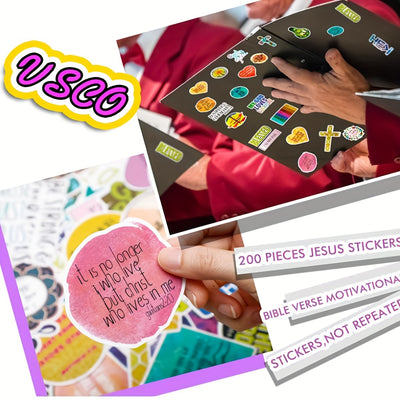 200ps Jesus Christian Vinyl Stickers - Waterproof Decorative Stickers for Water Bottle, Computer, Notebook, Luggage, Phone, Laptop, Bike, Skateboard and More