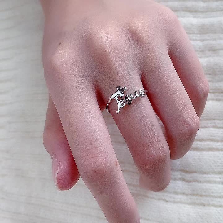 Unique 925 Silver Cross English Letter Opening Adjustable Jewelry Ring For Women Actual Without Box