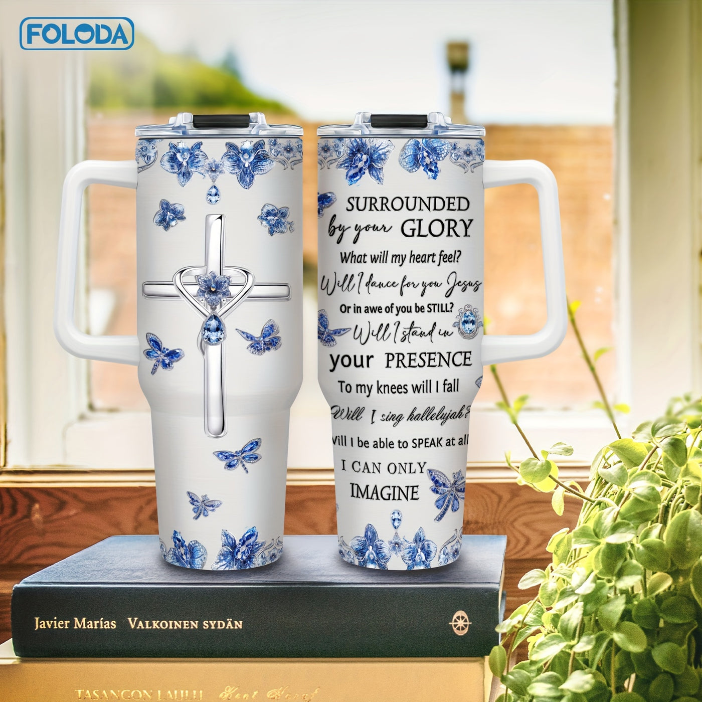 Foloda 1pc Christian Gift Religious Gifts Printed Cross Faith Jewelry I Can Only Imagine Encouraging Inspiration Gifts Tumbler Cup 40oz With Handle Lid Straw, Stainless Steel Travel Coffee Mugs Insulated Cup Gifts Travel Tumb