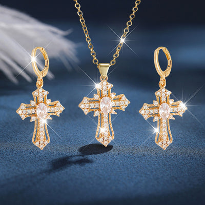 3pcs New Creative Simple Cross Earrings Necklace Luxurious Beautiful Shining Fashionable Party Commemorative Jewelry Exquisite Christmas Birthday Gift