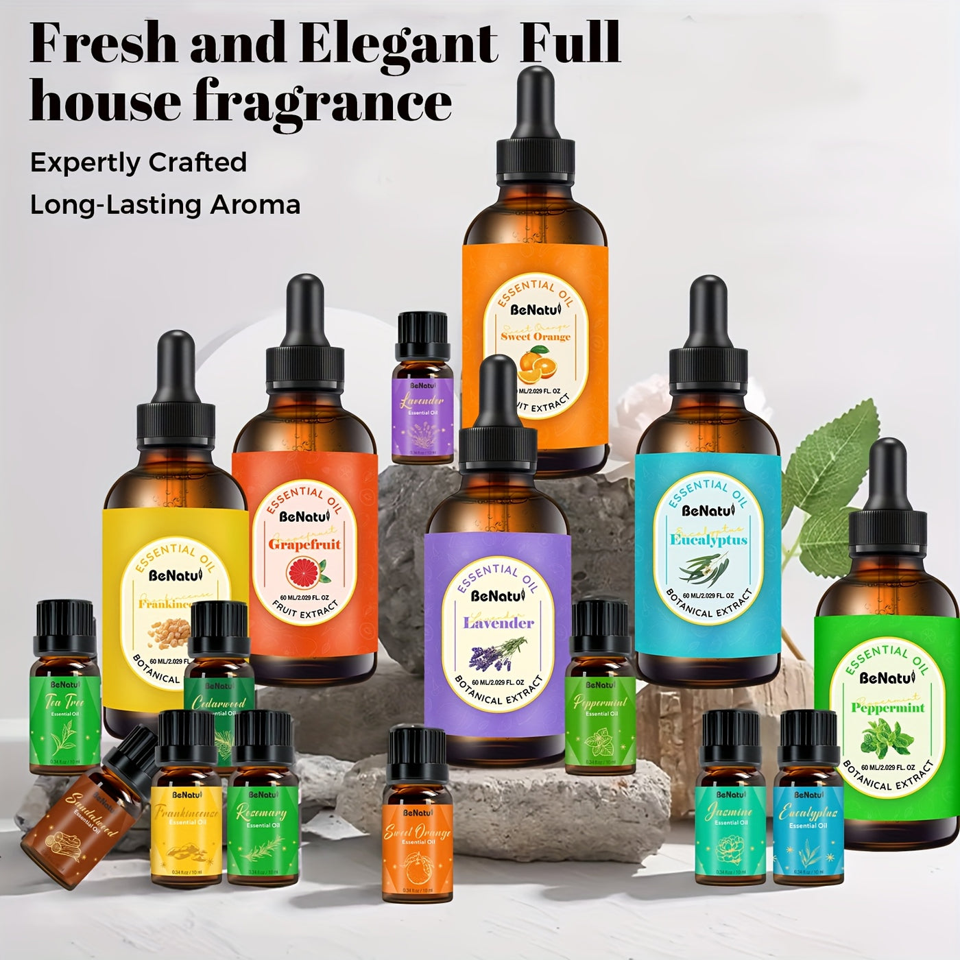 12 Flavors Essential Oils for - Long-Lasting Fragrance, High-Quality Liquid Oils for Diffusers, Humidifiers, Candles & Soap Making - Lavender, Mint, Frankincense, Sweet Orange, Eucalyptus - Rich Aroma, Local Warehouse, Repeat