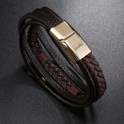 [1pc Magnetic PU Leather Bracelet] 1pc Fashion Magnetic Buckle Woven PU Leather Bracelet, Cross Simple Bracelet Men's Versatile Bracelet, Father's Day Gift