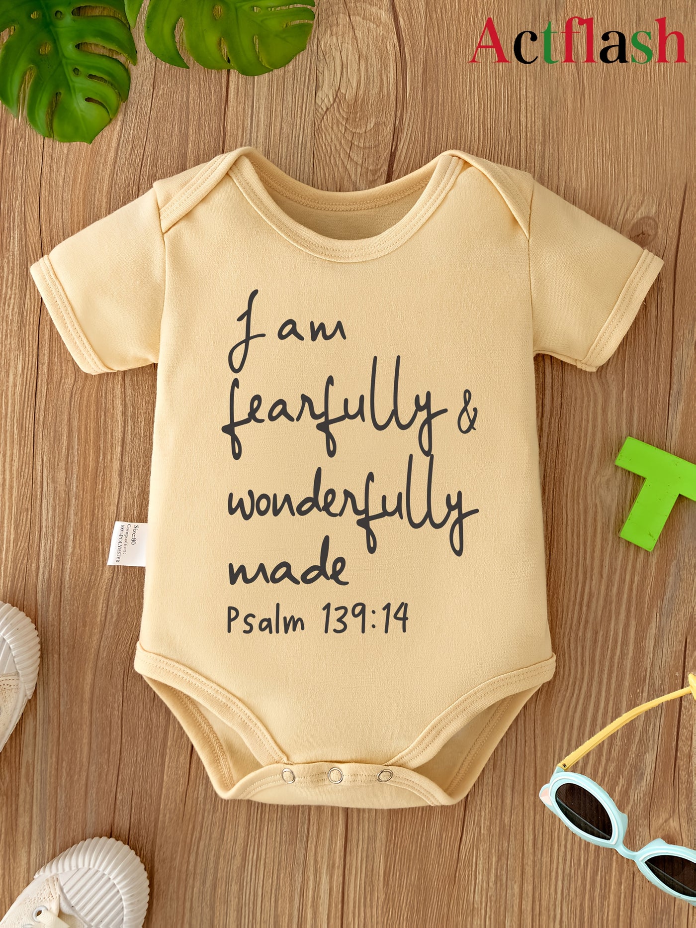 ACTFLASH Baby Girl'S First Birthday Outfit - "I Am Fearfully & Wonderfully Made" Psalm 139:14 Christian Romper, Soft Short Sleeve Onesie for Newborns, Baptism & Christening Ceremony Clothes - Easy Diaper change snaps, Babygir