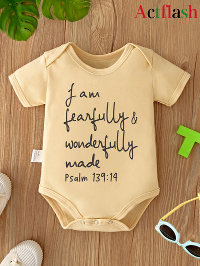 ACTFLASH Baby Girl'S First Birthday Outfit - "I Am Fearfully & Wonderfully Made" Psalm 139:14 Christian Romper, Soft Short Sleeve Onesie for Newborns, Baptism & Christening Ceremony Clothes - Easy Diaper change snaps, Babygir