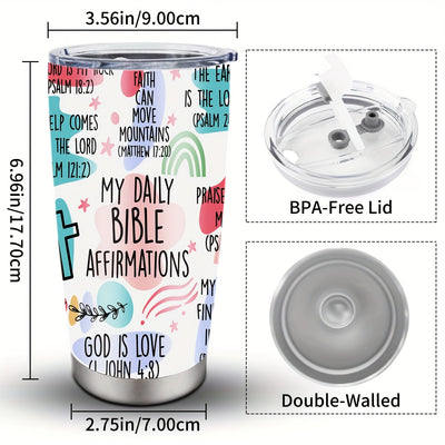 1pc, Christian Gifts For Women, Stainless Steel Tumbler Cup 20oz, Christian Faith Bible Verse Religious Gifts, Holiday Present, Party Present, Birthday Present