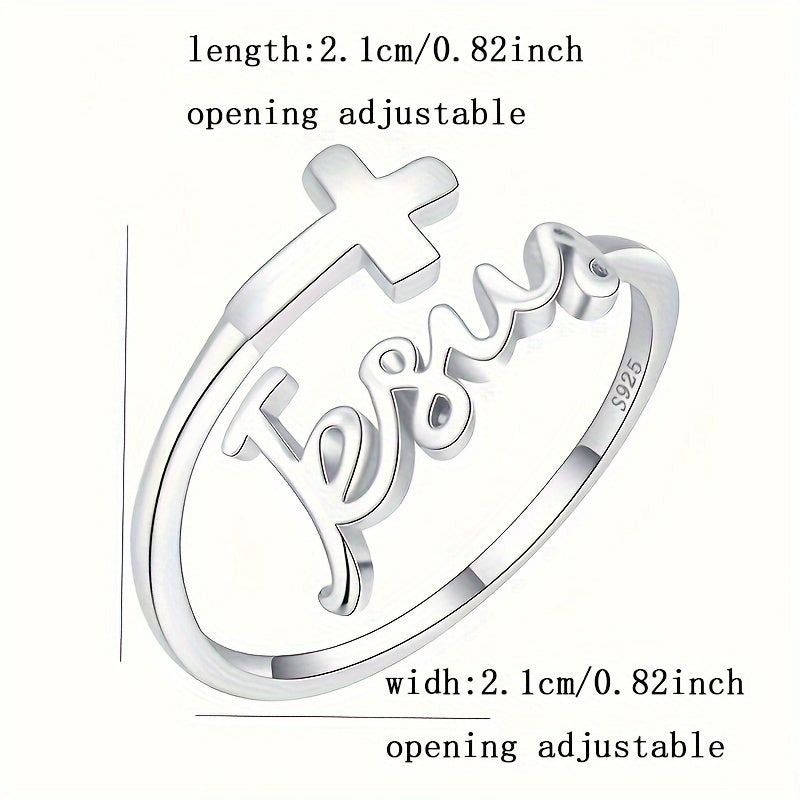 Unique 925 Silver Cross English Letter Opening Adjustable Jewelry Ring For Women Actual Without Box