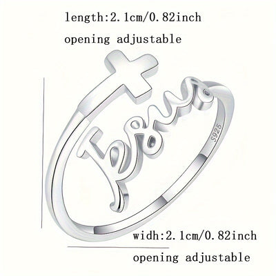 Unique 925 Silver Cross English Letter Opening Adjustable Jewelry Ring For Women Actual Without Box
