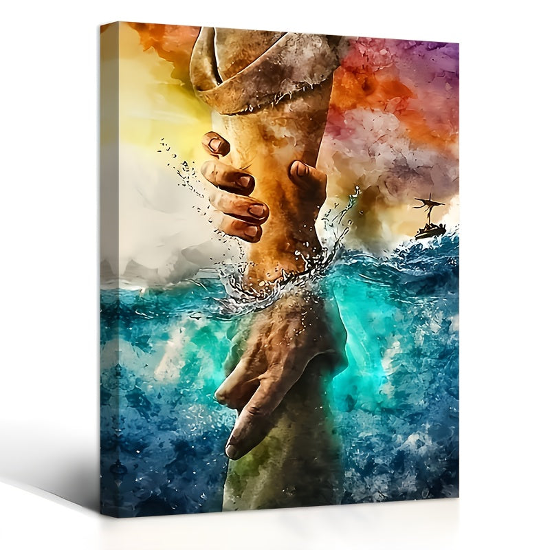 Hand of God Canvas Wall Art - Jesus Give Me Your Hand, Wooden Framed Christian Decor for Home & Office, 11.8x15.7 inches, Perfect for Room Decor