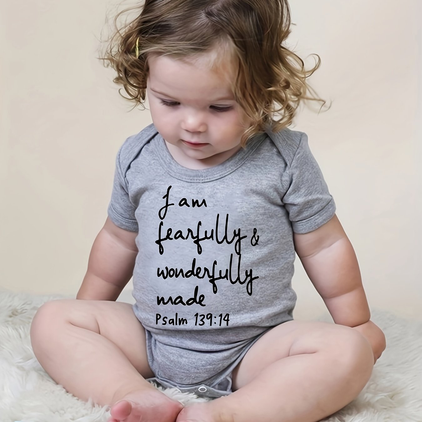 ACTFLASH Baby Girl'S First Birthday Outfit - "I Am Fearfully & Wonderfully Made" Psalm 139:14 Christian Romper, Soft Short Sleeve Onesie for Newborns, Baptism & Christening Ceremony Clothes - Easy Diaper change snaps, Babygir