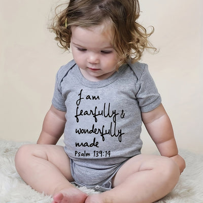 ACTFLASH Baby Girl'S First Birthday Outfit - "I Am Fearfully & Wonderfully Made" Psalm 139:14 Christian Romper, Soft Short Sleeve Onesie for Newborns, Baptism & Christening Ceremony Clothes - Easy Diaper change snaps, Babygir