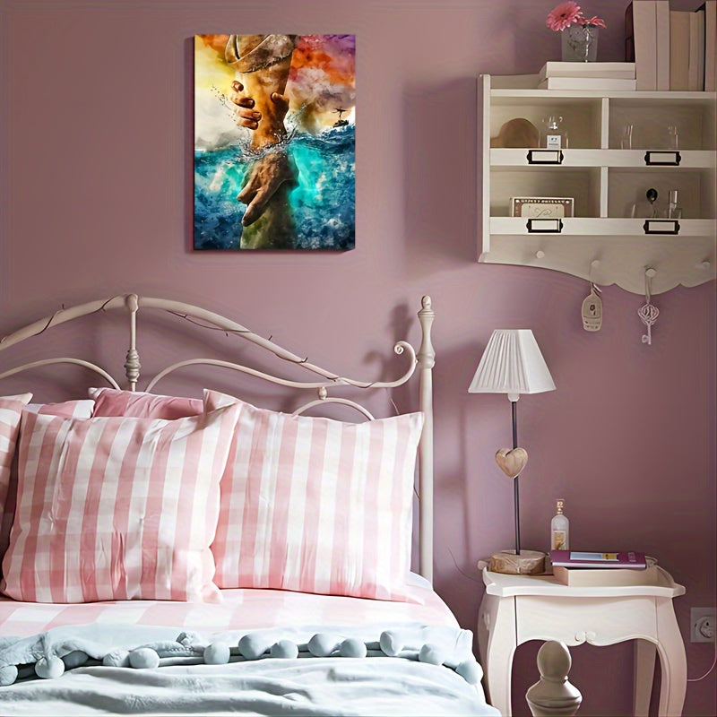 Hand of God Canvas Wall Art - Jesus Give Me Your Hand, Wooden Framed Christian Decor for Home & Office, 11.8x15.7 inches, Perfect for Room Decor