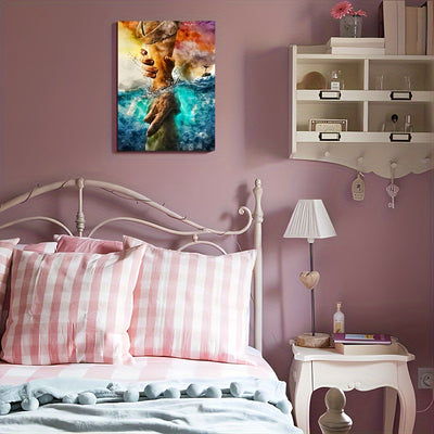 Hand of God Canvas Wall Art - Jesus Give Me Your Hand, Wooden Framed Christian Decor for Home & Office, 11.8x15.7 inches, Perfect for Room Decor