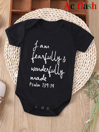 ACTFLASH Baby Girl'S First Birthday Outfit - "I Am Fearfully & Wonderfully Made" Psalm 139:14 Christian Romper, Soft Short Sleeve Onesie for Newborns, Baptism & Christening Ceremony Clothes - Easy Diaper change snaps, Babygir