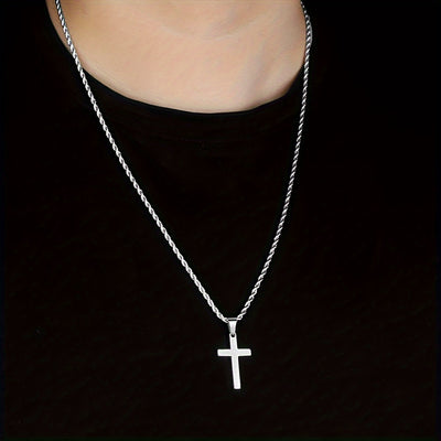 1pc Men's Stainless Steel Golden Plated Cross Pendant, Fashionable Simple Rope Chain Necklace, father's day gift