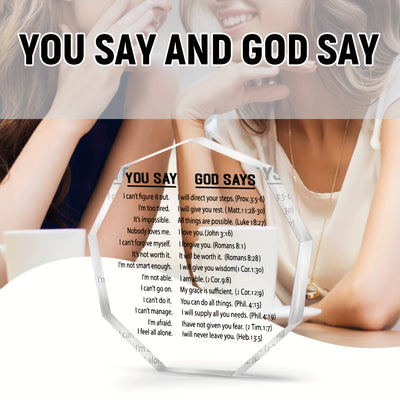 1pc, Inspirational You Say God Say Acrylic Plaque - 4''x4'' Bible Verse Christian Encouragement Gift - Perfect Keepsake for Home Office, Best Friend Women, Mom, Boyfriend, Daughter, Bestie, and Loved Ones