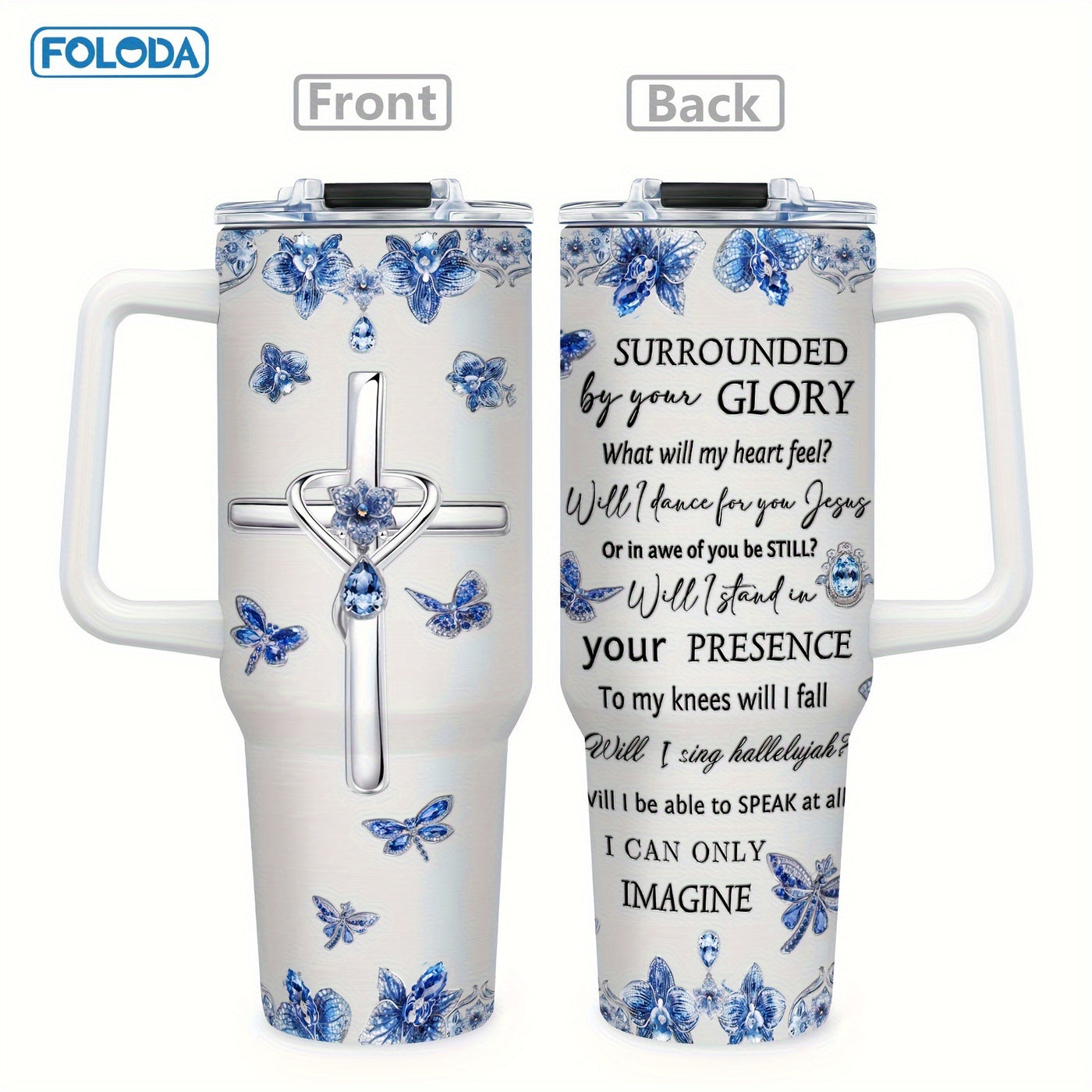 Foloda 1pc Christian Gift Religious Gifts Printed Cross Faith Jewelry I Can Only Imagine Encouraging Inspiration Gifts Tumbler Cup 40oz With Handle Lid Straw, Stainless Steel Travel Coffee Mugs Insulated Cup Gifts Travel Tumb